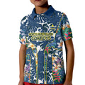 North Queensland Cowboys Kid Polo Shirt Tropical Hibiscus Floral Pattern With Blue And Yellow Accents