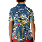 North Queensland Cowboys Kid Polo Shirt Tropical Hibiscus Floral Pattern With Blue And Yellow Accents