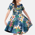 North Queensland Cowboys Kid Short Sleeve Dress Tropical Hibiscus Floral Pattern With Blue And Yellow Accents