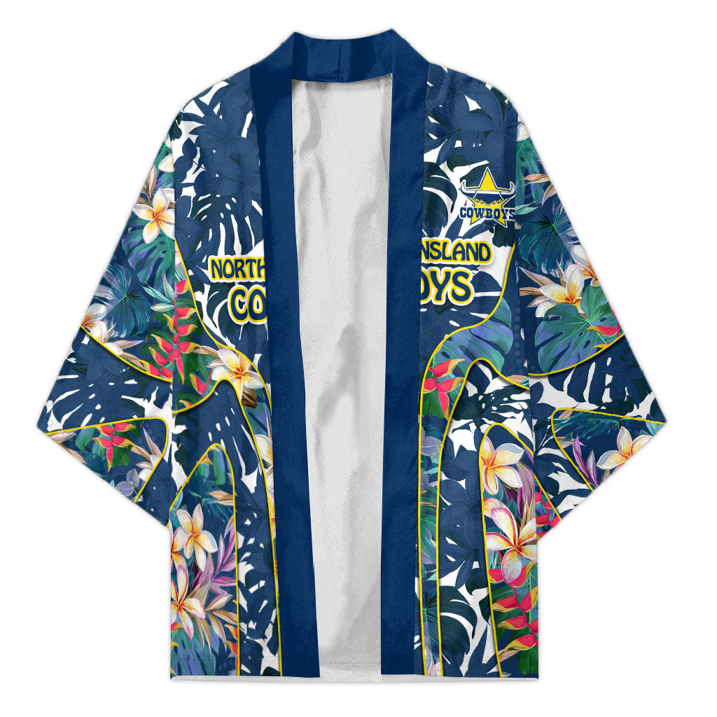 North Queensland Cowboys Kimono Tropical Hibiscus Floral Pattern With Blue And Yellow Accents
