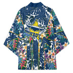 North Queensland Cowboys Kimono Tropical Hibiscus Floral Pattern With Blue And Yellow Accents