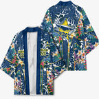 North Queensland Cowboys Kimono Tropical Hibiscus Floral Pattern With Blue And Yellow Accents