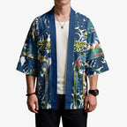 North Queensland Cowboys Kimono Tropical Hibiscus Floral Pattern With Blue And Yellow Accents