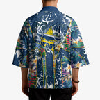 North Queensland Cowboys Kimono Tropical Hibiscus Floral Pattern With Blue And Yellow Accents