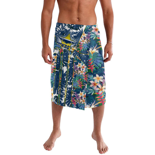 North Queensland Cowboys Lavalava Tropical Hibiscus Floral Pattern With Blue And Yellow Accents