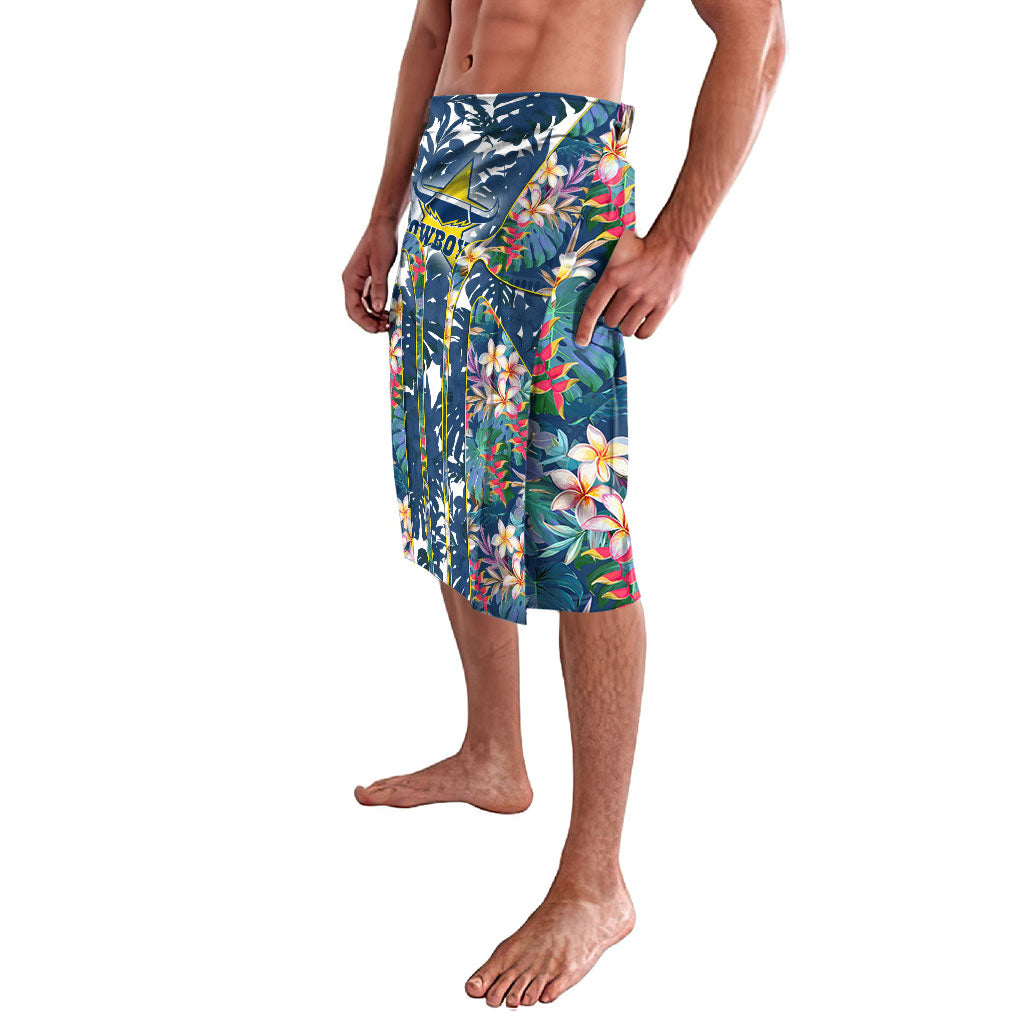 North Queensland Cowboys Lavalava Tropical Hibiscus Floral Pattern With Blue And Yellow Accents