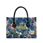 North Queensland Cowboys Leather Bag Tropical Hibiscus Floral Pattern With Blue And Yellow Accents