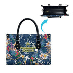 North Queensland Cowboys Leather Bag Tropical Hibiscus Floral Pattern With Blue And Yellow Accents