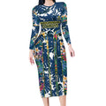 North Queensland Cowboys Long Sleeve Bodycon Dress Tropical Hibiscus Floral Pattern With Blue And Yellow Accents