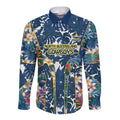 North Queensland Cowboys Long Sleeve Button Shirt Tropical Hibiscus Floral Pattern With Blue And Yellow Accents