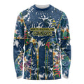 North Queensland Cowboys Long Sleeve Shirt Tropical Hibiscus Floral Pattern With Blue And Yellow Accents