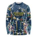 North Queensland Cowboys Long Sleeve Shirt Tropical Hibiscus Floral Pattern With Blue And Yellow Accents
