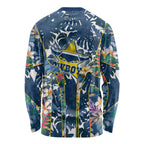 North Queensland Cowboys Long Sleeve Shirt Tropical Hibiscus Floral Pattern With Blue And Yellow Accents