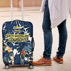 North Queensland Cowboys Luggage Cover Tropical Hibiscus Floral Pattern With Blue And Yellow Accents