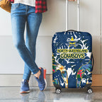 North Queensland Cowboys Luggage Cover Tropical Hibiscus Floral Pattern With Blue And Yellow Accents