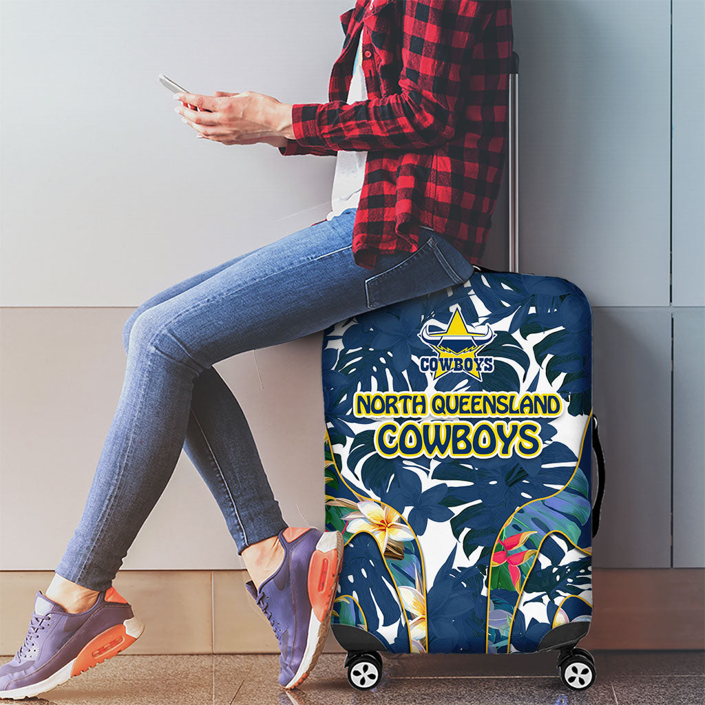 North Queensland Cowboys Luggage Cover Tropical Hibiscus Floral Pattern With Blue And Yellow Accents