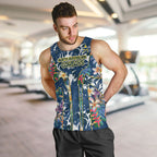 North Queensland Cowboys Men Tank Top Tropical Hibiscus Floral Pattern With Blue And Yellow Accents