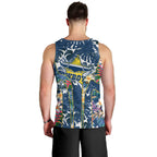 North Queensland Cowboys Men Tank Top Tropical Hibiscus Floral Pattern With Blue And Yellow Accents