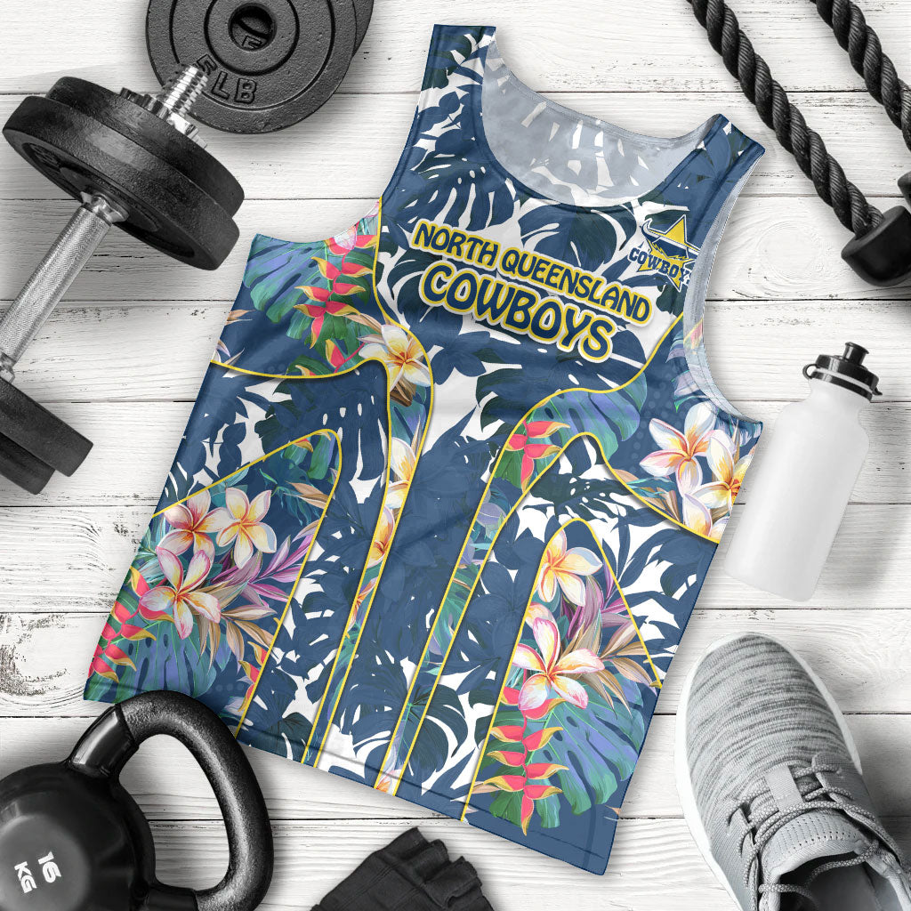 North Queensland Cowboys Men Tank Top Tropical Hibiscus Floral Pattern With Blue And Yellow Accents