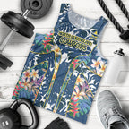 North Queensland Cowboys Men Tank Top Tropical Hibiscus Floral Pattern With Blue And Yellow Accents