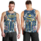North Queensland Cowboys Men Tank Top Tropical Hibiscus Floral Pattern With Blue And Yellow Accents