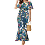 North Queensland Cowboys Mermaid Dress Tropical Hibiscus Floral Pattern With Blue And Yellow Accents