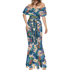 North Queensland Cowboys Mermaid Dress Tropical Hibiscus Floral Pattern With Blue And Yellow Accents
