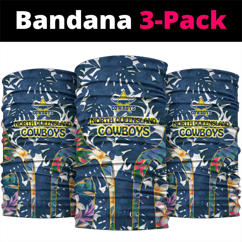 North Queensland Cowboys Neck Gaiter Tropical Hibiscus Floral Pattern With Blue And Yellow Accents