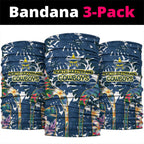 North Queensland Cowboys Neck Gaiter Tropical Hibiscus Floral Pattern With Blue And Yellow Accents