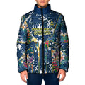 North Queensland Cowboys Padded Jacket Tropical Hibiscus Floral Pattern With Blue And Yellow Accents