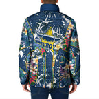 North Queensland Cowboys Padded Jacket Tropical Hibiscus Floral Pattern With Blue And Yellow Accents