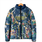 North Queensland Cowboys Padded Jacket Tropical Hibiscus Floral Pattern With Blue And Yellow Accents