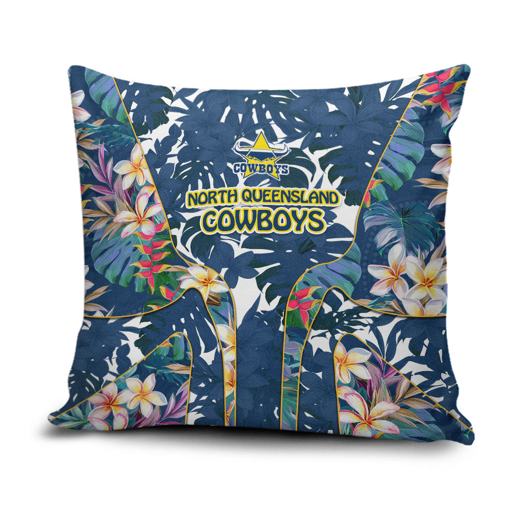 North Queensland Cowboys Pillow Cover Tropical Hibiscus Floral Pattern With Blue And Yellow Accents