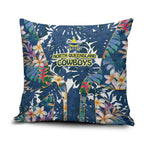 North Queensland Cowboys Pillow Cover Tropical Hibiscus Floral Pattern With Blue And Yellow Accents