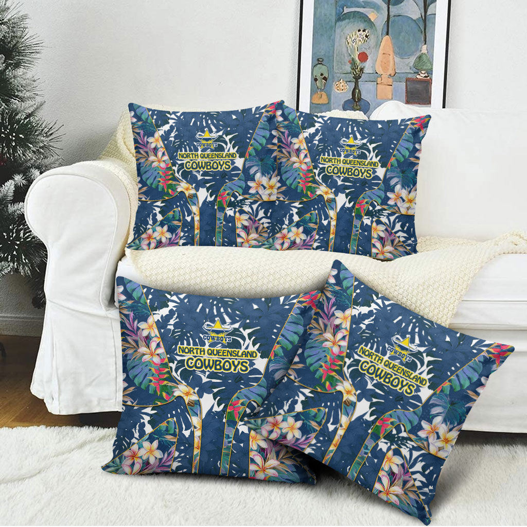 North Queensland Cowboys Pillow Cover Tropical Hibiscus Floral Pattern With Blue And Yellow Accents