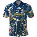 North Queensland Cowboys Polo Shirt Tropical Hibiscus Floral Pattern With Blue And Yellow Accents