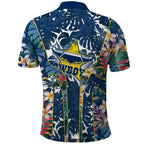 North Queensland Cowboys Polo Shirt Tropical Hibiscus Floral Pattern With Blue And Yellow Accents