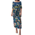 North Queensland Cowboys Puletasi Tropical Hibiscus Floral Pattern With Blue And Yellow Accents