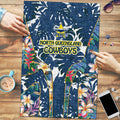 North Queensland Cowboys Puzzle Tropical Hibiscus Floral Pattern With Blue And Yellow Accents