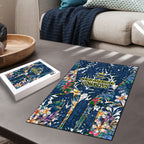 North Queensland Cowboys Puzzle Tropical Hibiscus Floral Pattern With Blue And Yellow Accents