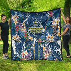 North Queensland Cowboys Quilt Tropical Hibiscus Floral Pattern With Blue And Yellow Accents