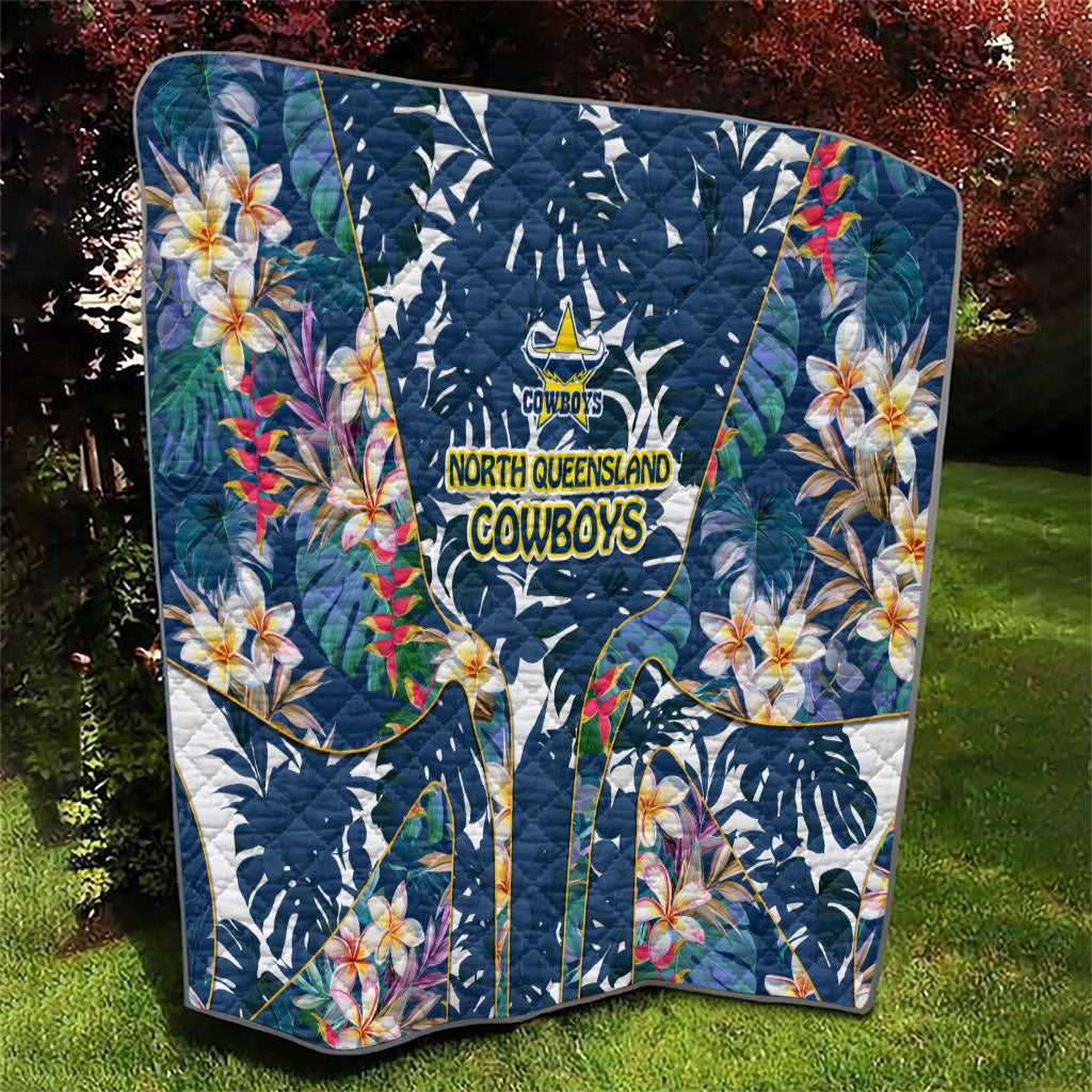 North Queensland Cowboys Quilt Tropical Hibiscus Floral Pattern With Blue And Yellow Accents