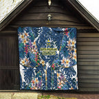North Queensland Cowboys Quilt Tropical Hibiscus Floral Pattern With Blue And Yellow Accents