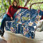 North Queensland Cowboys Quilt Tropical Hibiscus Floral Pattern With Blue And Yellow Accents
