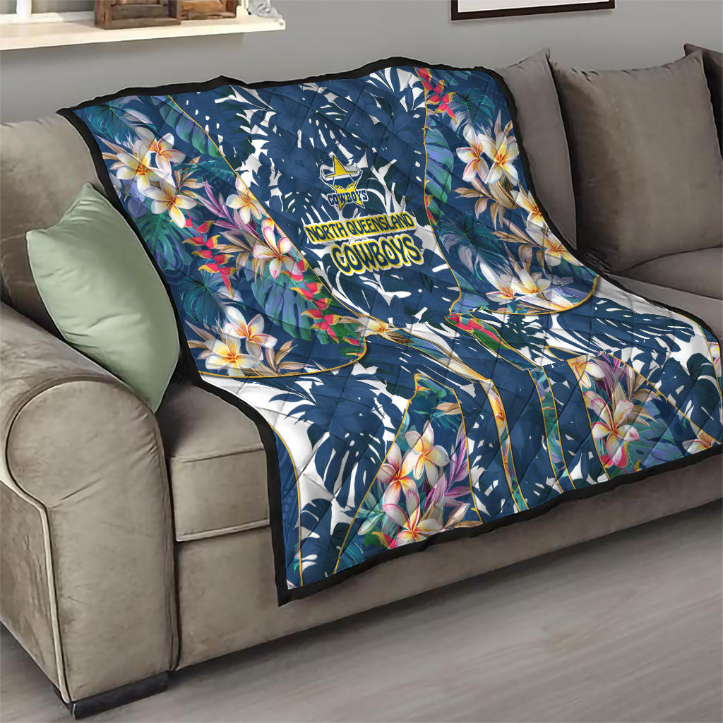 North Queensland Cowboys Quilt Tropical Hibiscus Floral Pattern With Blue And Yellow Accents