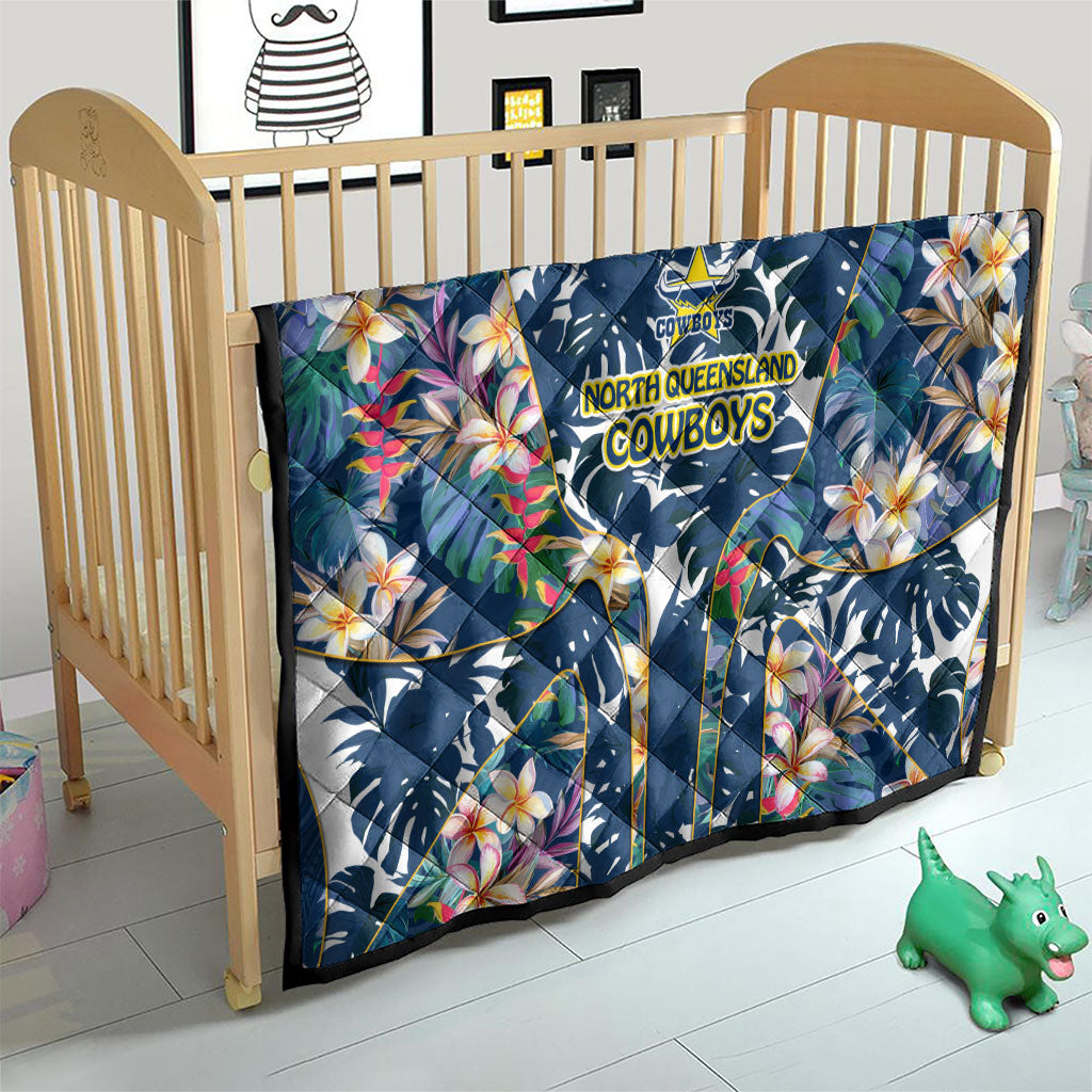 North Queensland Cowboys Quilt Tropical Hibiscus Floral Pattern With Blue And Yellow Accents