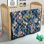 North Queensland Cowboys Quilt Tropical Hibiscus Floral Pattern With Blue And Yellow Accents