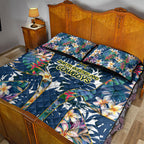 North Queensland Cowboys Quilt Bed Set Tropical Hibiscus Floral Pattern With Blue And Yellow Accents
