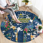 North Queensland Cowboys Round Carpet Tropical Hibiscus Floral Pattern With Blue And Yellow Accents