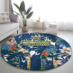 North Queensland Cowboys Round Carpet Tropical Hibiscus Floral Pattern With Blue And Yellow Accents